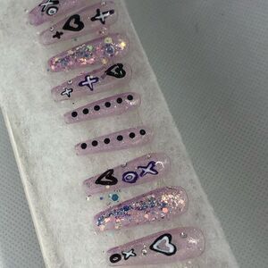 Purple black heart press on nails